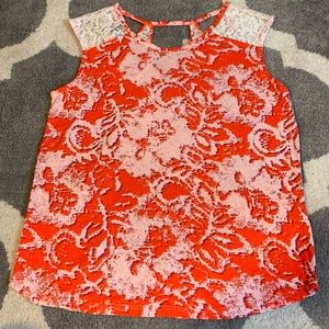 🔴 Kirra Floral Lace Keyhole Back Tank Orange